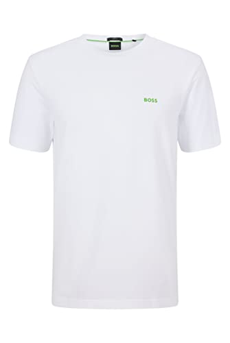 BOSS Herren Tee T-Shirt aus Stretch-Baumwolle mit kontrastfarbenem Logo Weiß M