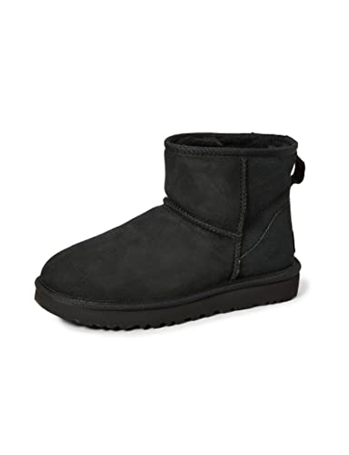 UGG Female Classic Mini Leather Classic Boot, Black, 8 (UK)