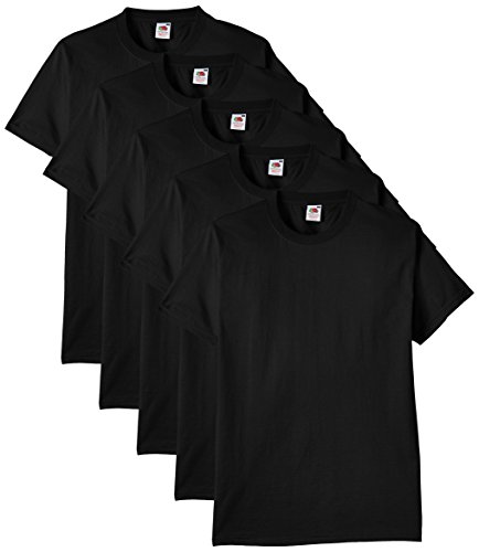 Fruit of the Loom Herren Regular Fit T-Shirt Heavy Cotton Tee Shirt 5 pack, Schwarz (Black), XL